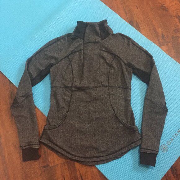 Lululemon Base Runner 1/2 Zip Heathered Herringbone Heathered Black Blac… - Picture 7 of 13